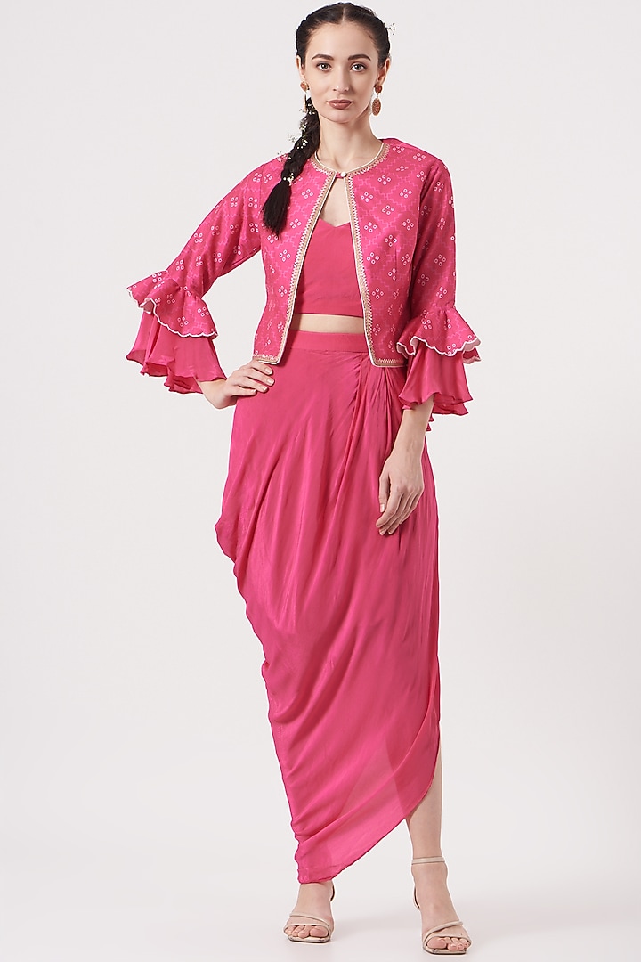 Neon Pink Crepe Cowl Skirt Set by Studio Bagechaa at Pernia's Pop Up Shop