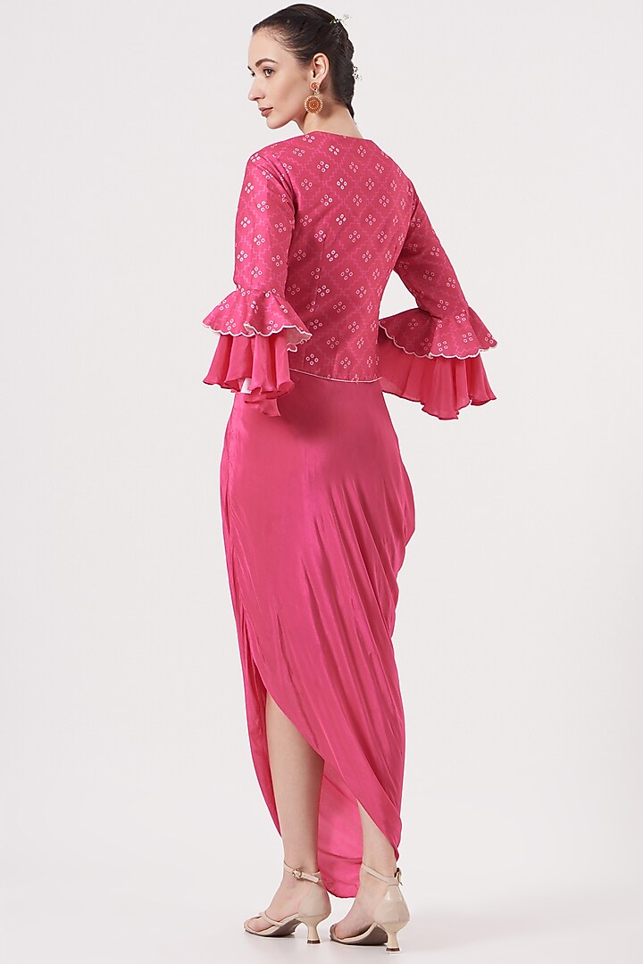 Neon Pink Crepe Cowl Skirt Set by Studio Bagechaa at Pernia's Pop Up Shop