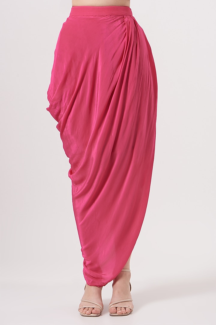Neon Pink Crepe Cowl Skirt Set by Studio Bagechaa at Pernia's Pop Up Shop