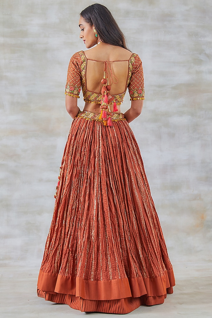 Orange Hand Embroidered Wedding Lehenga Set by Studio Bagechaa at Pernia's Pop Up Shop