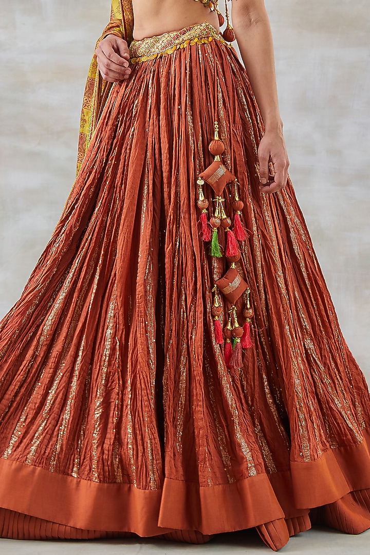 Orange Hand Embroidered Wedding Lehenga Set by Studio Bagechaa at Pernia's Pop Up Shop