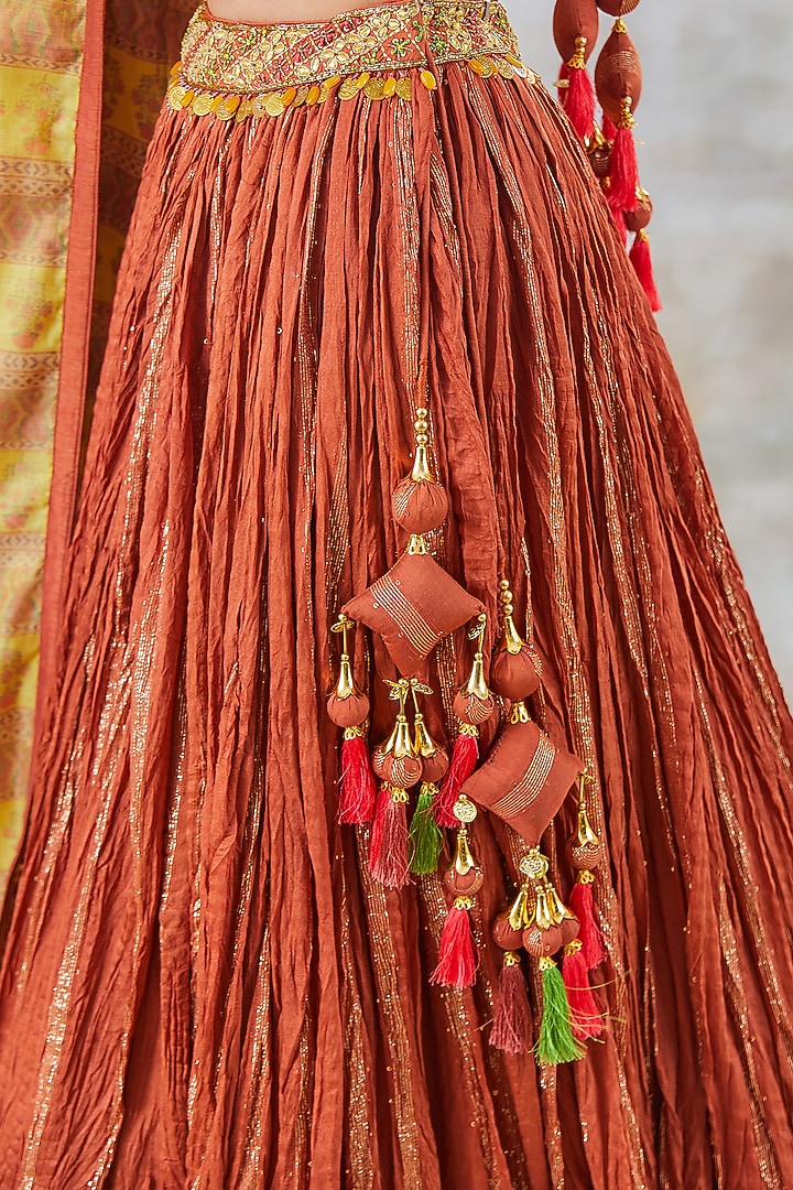 Orange Hand Embroidered Wedding Lehenga Set by Studio Bagechaa at Pernia's Pop Up Shop