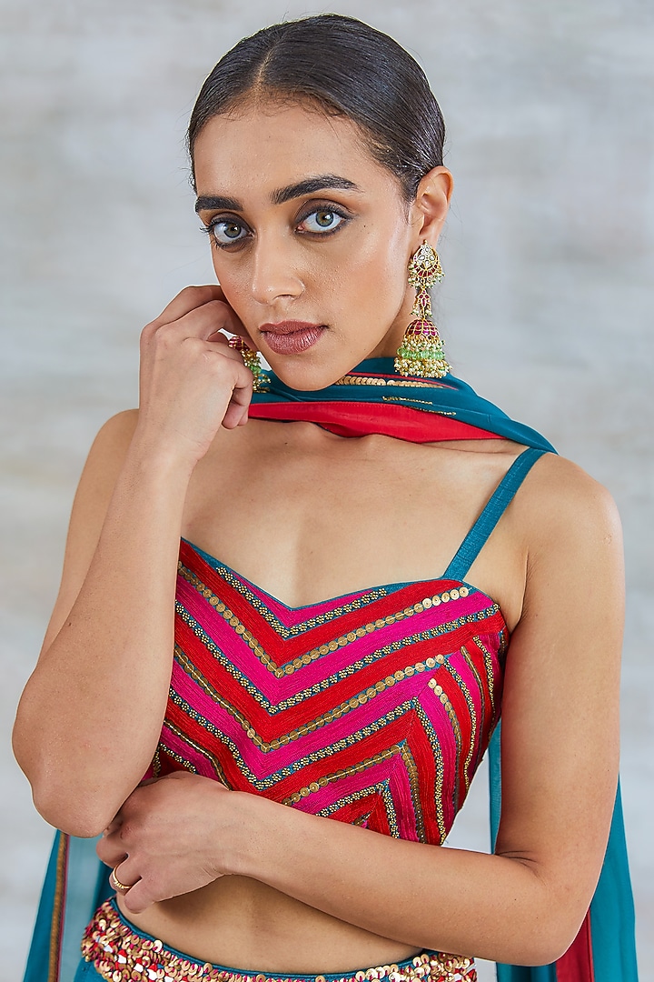 Sapphire Blue Silk Hand Embroidered Bridal Lehenga Set by Studio Bagechaa at Pernia's Pop Up Shop