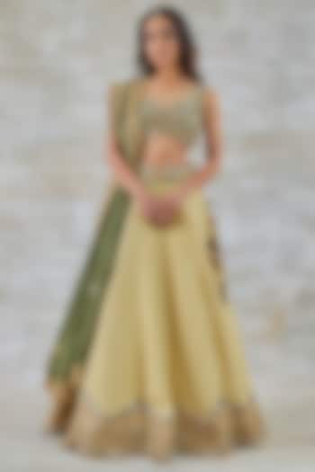 Ivory Silk & Chanderi Scalloped Wedding Lehenga Set by Studio Bagechaa at Pernia's Pop Up Shop