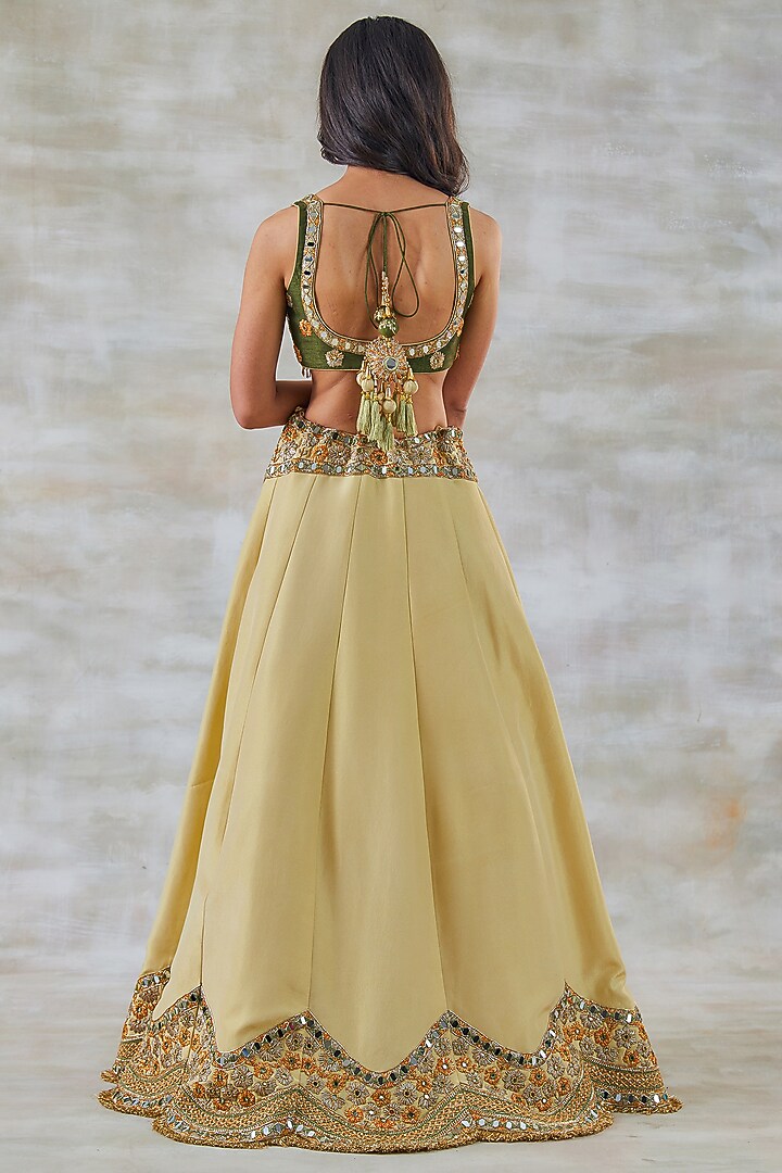 Ivory Silk & Chanderi Scalloped Wedding Lehenga Set by Studio Bagechaa at Pernia's Pop Up Shop
