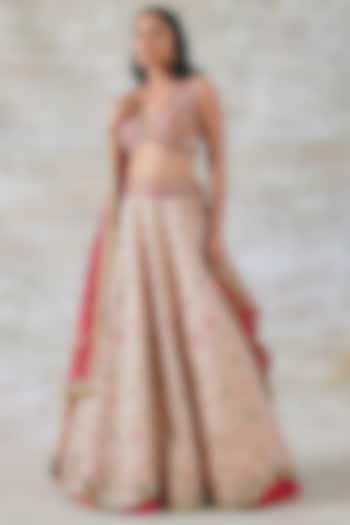Blush Pink Silk & Chanderi Embroidered Wedding Lehenga Set by Studio Bagechaa at Pernia's Pop Up Shop