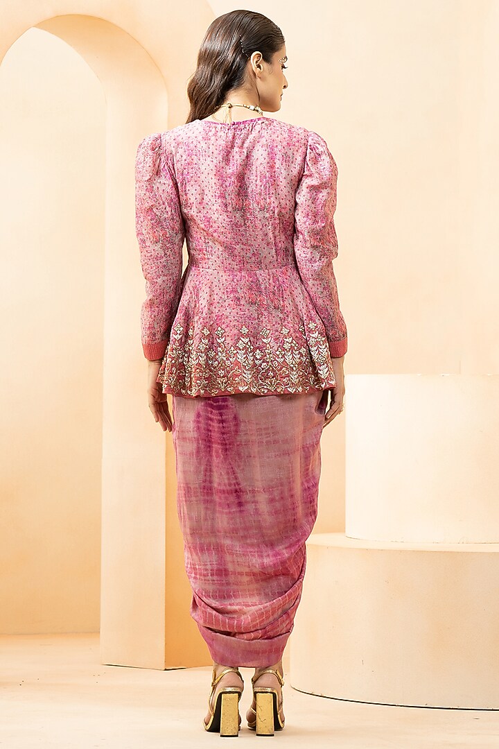 Purple Fine Silk & Russian Silk Digital Printed Cocktail Dress With Peplum Top by Studio Bagechaa at Pernia's Pop Up Shop
