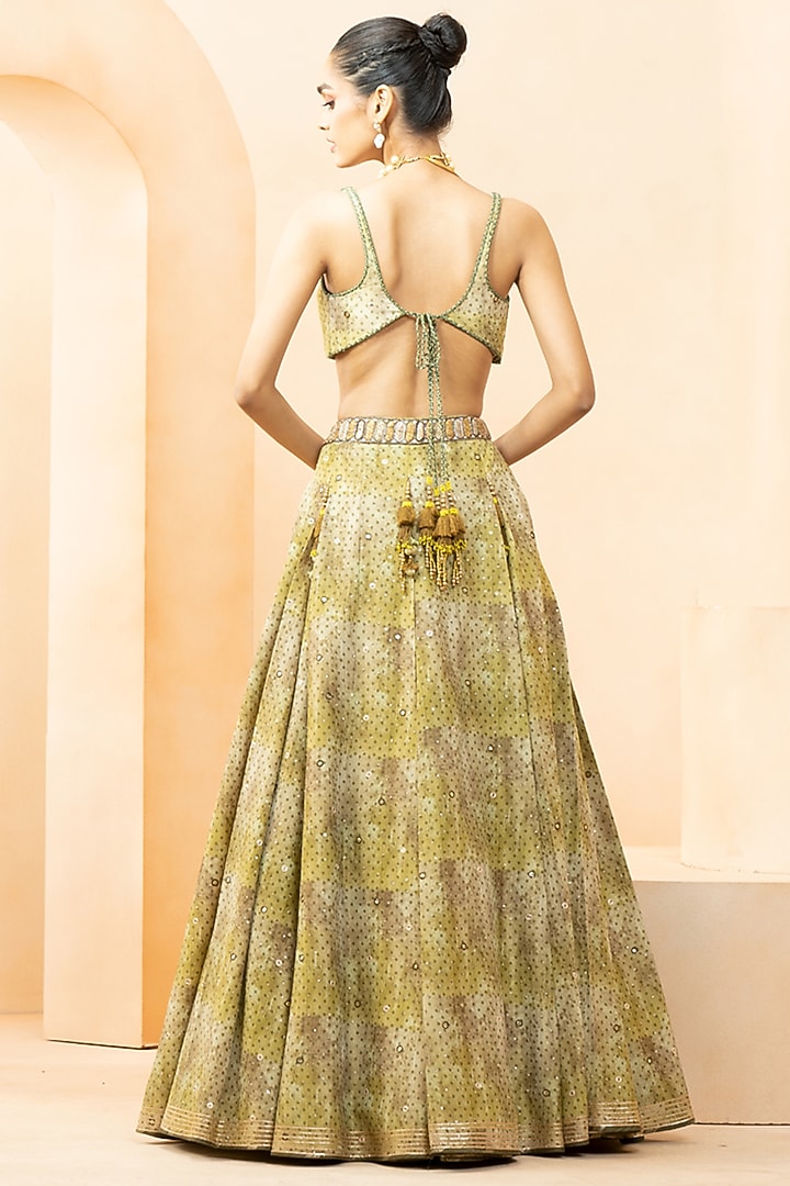 Olive Green Shimmer Fabric Digital Printed Skirt Set by Studio Bagechaa at Pernia's Pop Up Shop