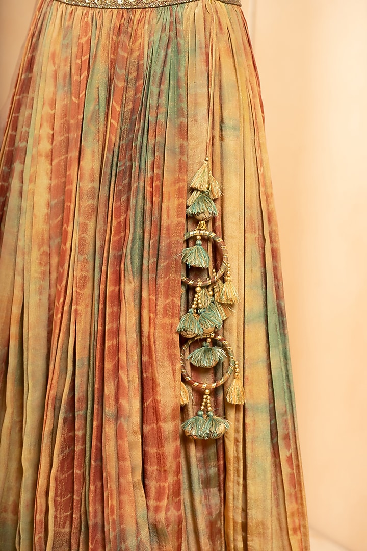 Multi-Colored Shimmer Fabric Bandhani Dye & Kalamkari Printed Skirt Set by Studio Bagechaa at Pernia's Pop Up Shop