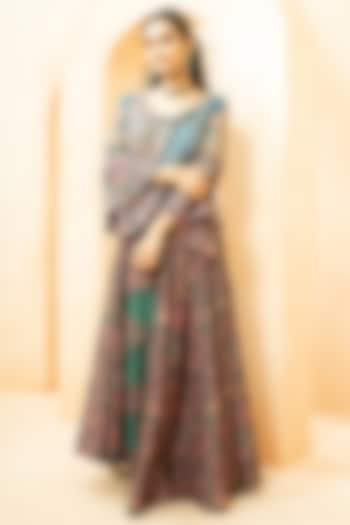 Peacock Blue Fine Silk Kalamkari Printed Anarkali Set by Studio Bagechaa at Pernia's Pop Up Shop