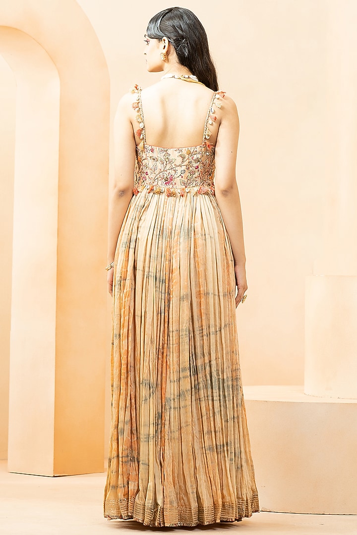 Orange Fine Silk Bandhani Dyed & Printed Wedding Anarkali by Studio Bagechaa at Pernia's Pop Up Shop