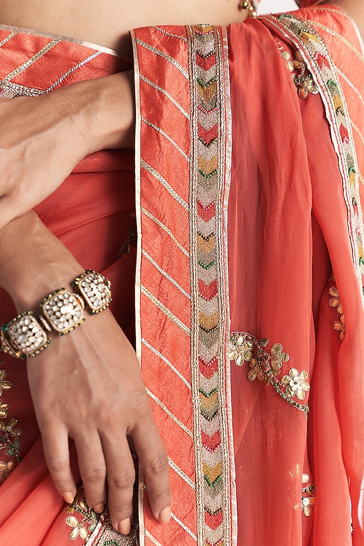 Tangerine Organza Hand Embroidered Wedding Saree Set by Studio Bagechaa at Pernia's Pop Up Shop