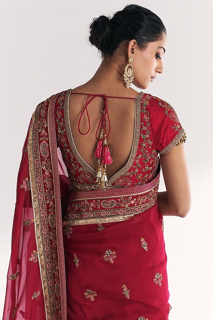 Hot Pink Organza Gota Embroidered Reception Saree Set by Studio Bagechaa at Pernia's Pop Up Shop