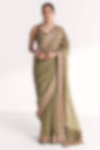 Green Organza Handwork Wedding Saree Set by Studio Bagechaa at Pernia's Pop Up Shop
