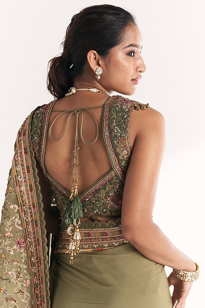 Green Organza Handwork Wedding Saree Set by Studio Bagechaa at Pernia's Pop Up Shop
