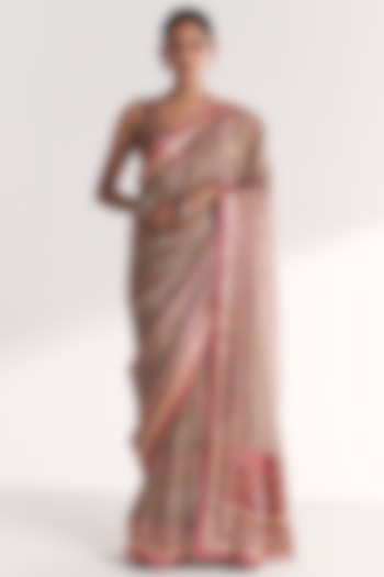 Pink Tissue Hand Embroidered Wedding Saree Set by Studio Bagechaa at Pernia's Pop Up Shop
