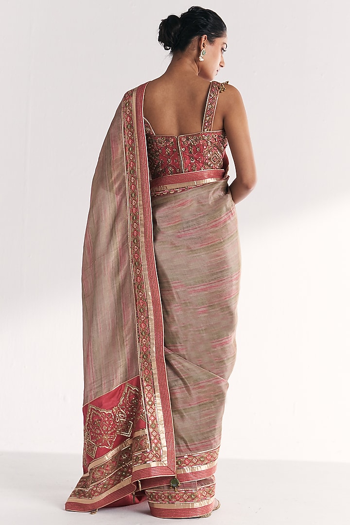 Pink Tissue Hand Embroidered Wedding Saree Set by Studio Bagechaa at Pernia's Pop Up Shop
