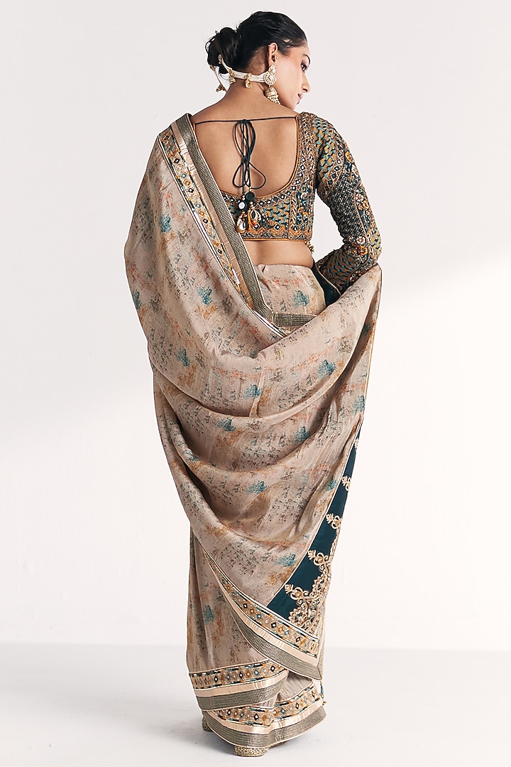 Blue Tissue Hand Embroidered Wedding Saree Set by Studio Bagechaa at Pernia's Pop Up Shop
