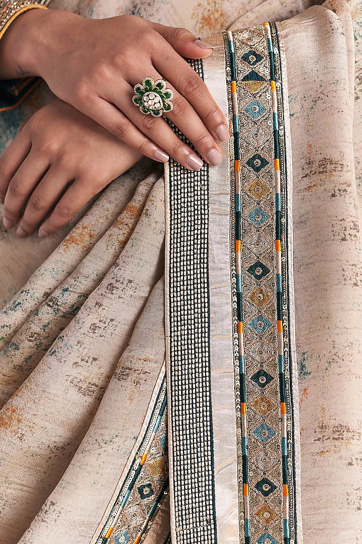 Blue Tissue Hand Embroidered Wedding Saree Set by Studio Bagechaa at Pernia's Pop Up Shop