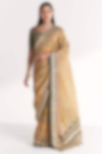 Green Tissue Hand Embroidered Wedding Saree Set by Studio Bagechaa at Pernia's Pop Up Shop