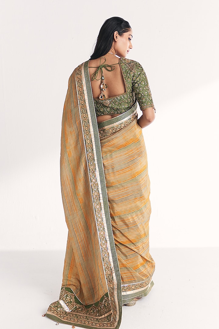 Green Tissue Hand Embroidered Wedding Saree Set by Studio Bagechaa at Pernia's Pop Up Shop