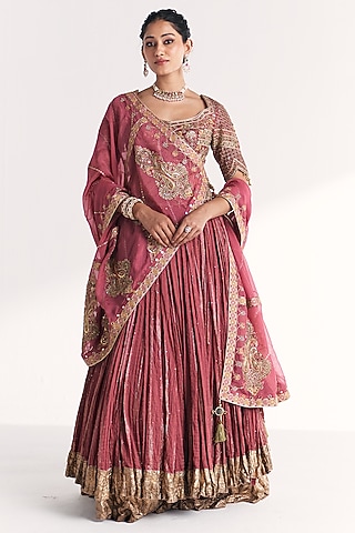 Mauve Pink Lurex Chanderi Lehenga Set by Studio Bagechaa