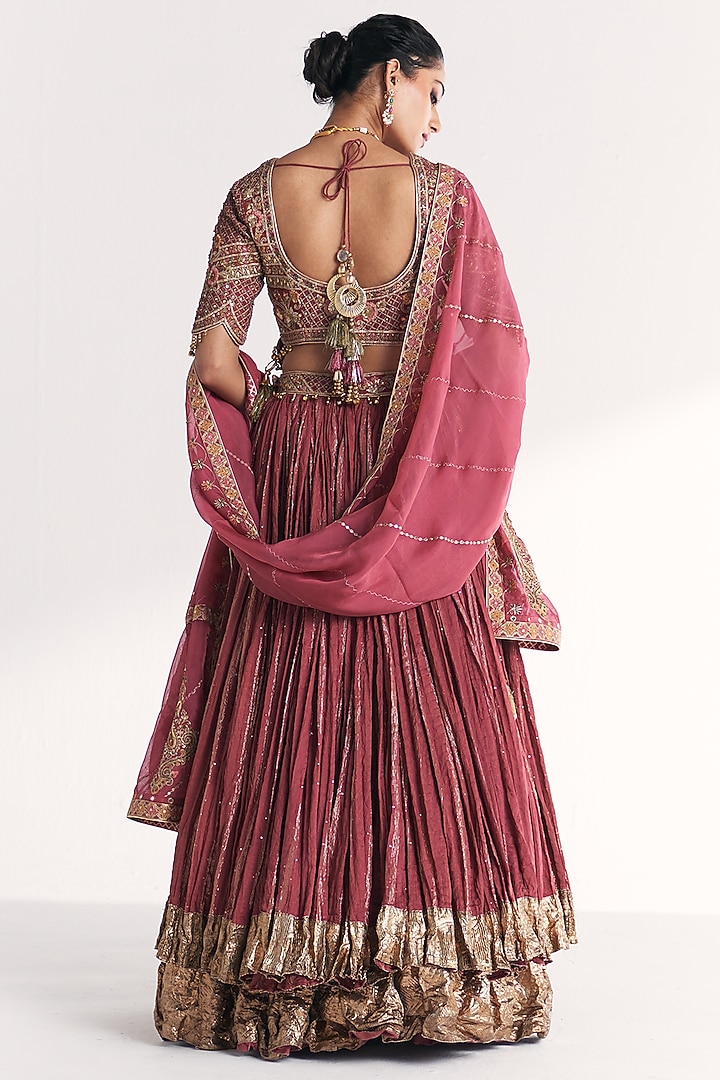 Mauve Pink Lurex Chanderi Wedding Lehenga Set by Studio Bagechaa at Pernia's Pop Up Shop