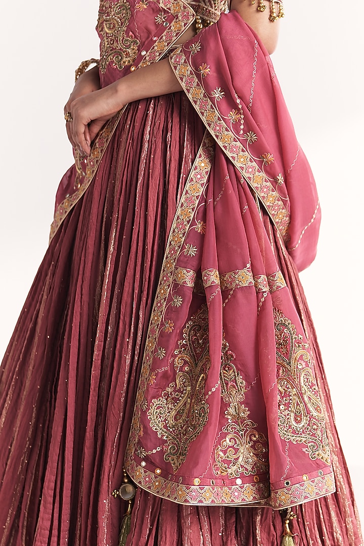 Mauve Pink Lurex Chanderi Wedding Lehenga Set by Studio Bagechaa at Pernia's Pop Up Shop