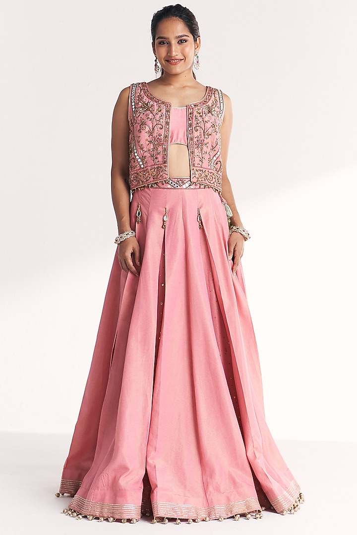 Light Pink Tissue & Dola Silk Gota Work Wedding Lehenga Set by Studio Bagechaa at Pernia's Pop Up Shop