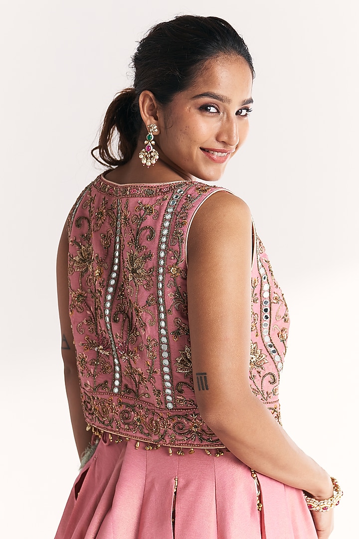 Light Pink Tissue & Dola Silk Gota Work Wedding Lehenga Set by Studio Bagechaa at Pernia's Pop Up Shop