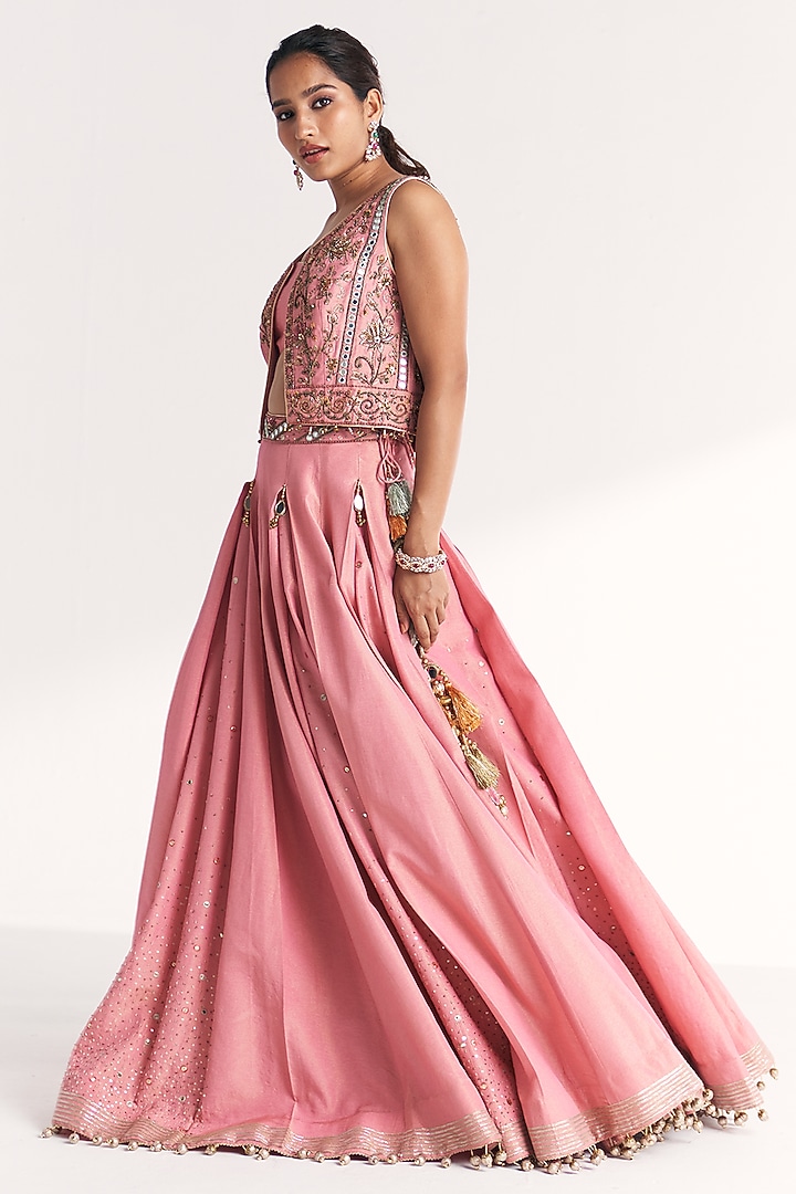 Light Pink Tissue & Dola Silk Gota Work Wedding Lehenga Set by Studio Bagechaa at Pernia's Pop Up Shop