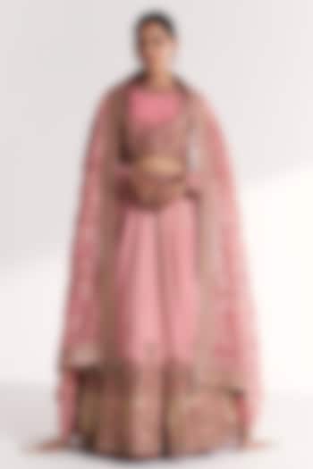 Light Pink Georgette & Raw Silk Hand Embroidered Bridal Lehenga Set by Studio Bagechaa at Pernia's Pop Up Shop
