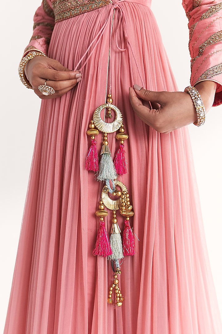 Light Pink Georgette Hand & Machine Embroidered Wedding Anarkali Set by Studio Bagechaa at Pernia's Pop Up Shop
