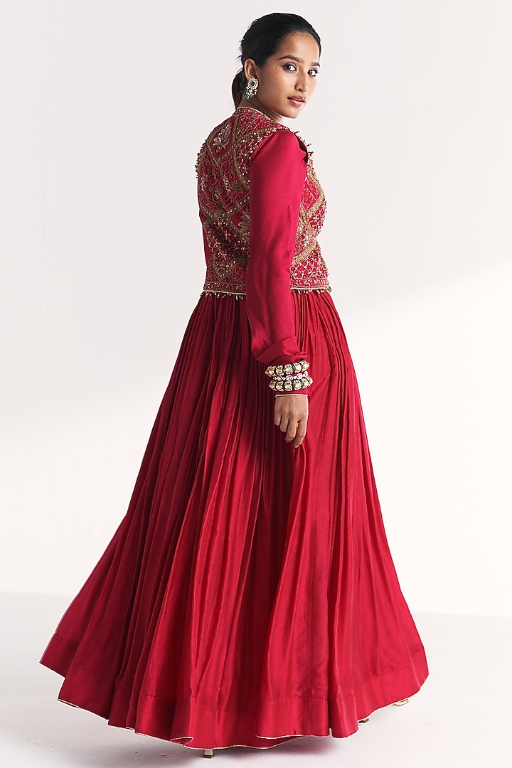 Magenta Pink Dola Silk Wedding Anarkali Set by Studio Bagechaa at Pernia's Pop Up Shop