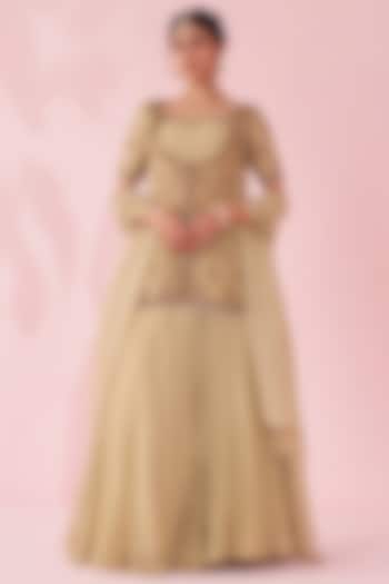 Green Chanderi Jacket Wedding Lehenga Set by Studio Bagechaa at Pernia's Pop Up Shop