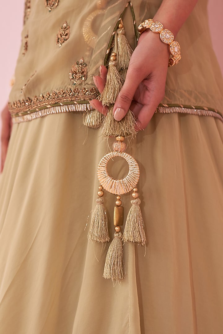 Green Chanderi Jacket Wedding Lehenga Set by Studio Bagechaa at Pernia's Pop Up Shop