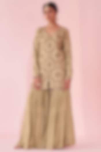 Green Katan Party Wear Sharara Set by Studio Bagechaa at Pernia's Pop Up Shop