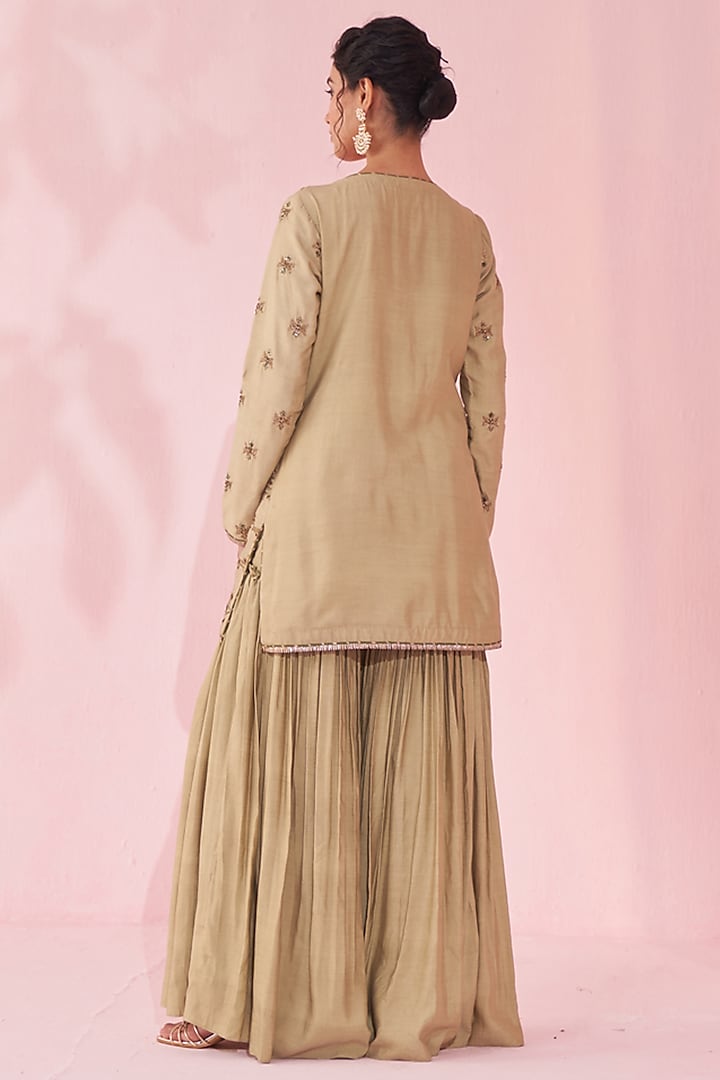 Green Katan Party Wear Sharara Set by Studio Bagechaa at Pernia's Pop Up Shop