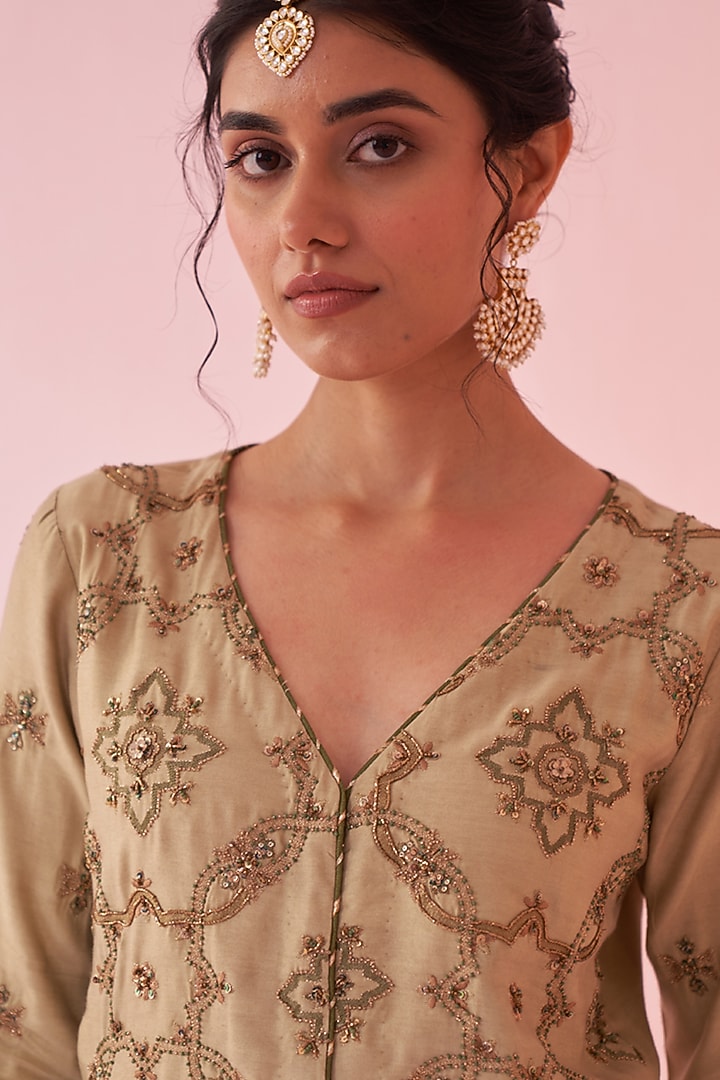 Green Katan Party Wear Sharara Set by Studio Bagechaa at Pernia's Pop Up Shop
