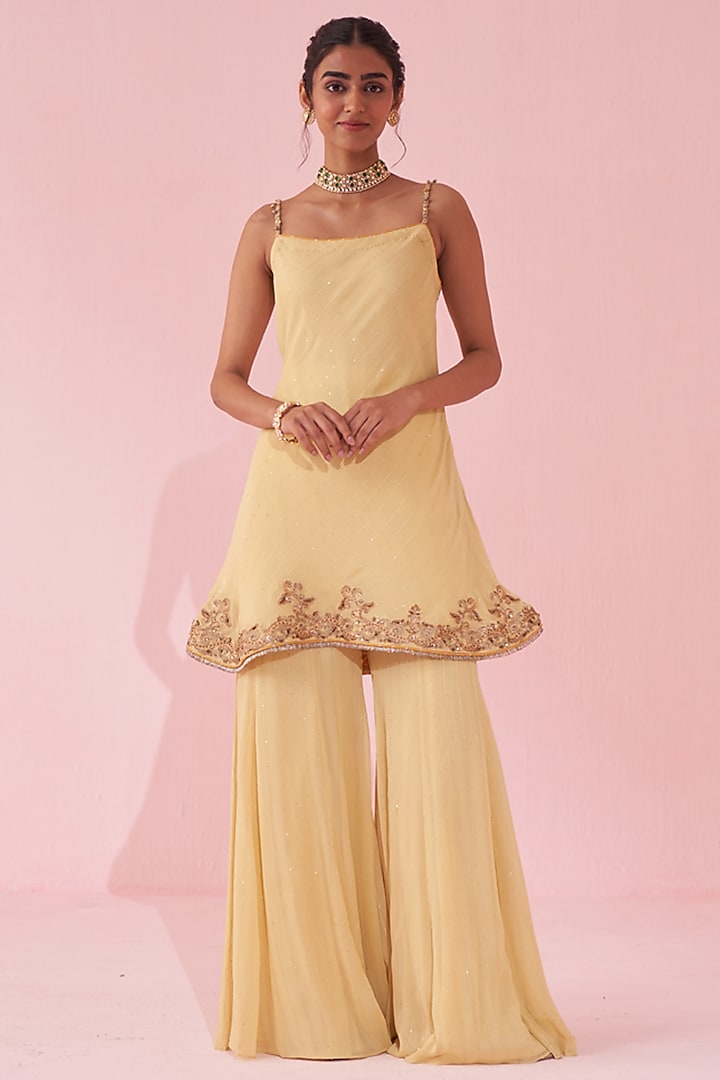 Yellow Georgette Sequin Party Wear Sharara Set by Studio Bagechaa at Pernia's Pop Up Shop