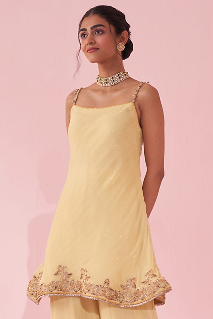 Yellow Georgette Sequin Party Wear Sharara Set by Studio Bagechaa at Pernia's Pop Up Shop