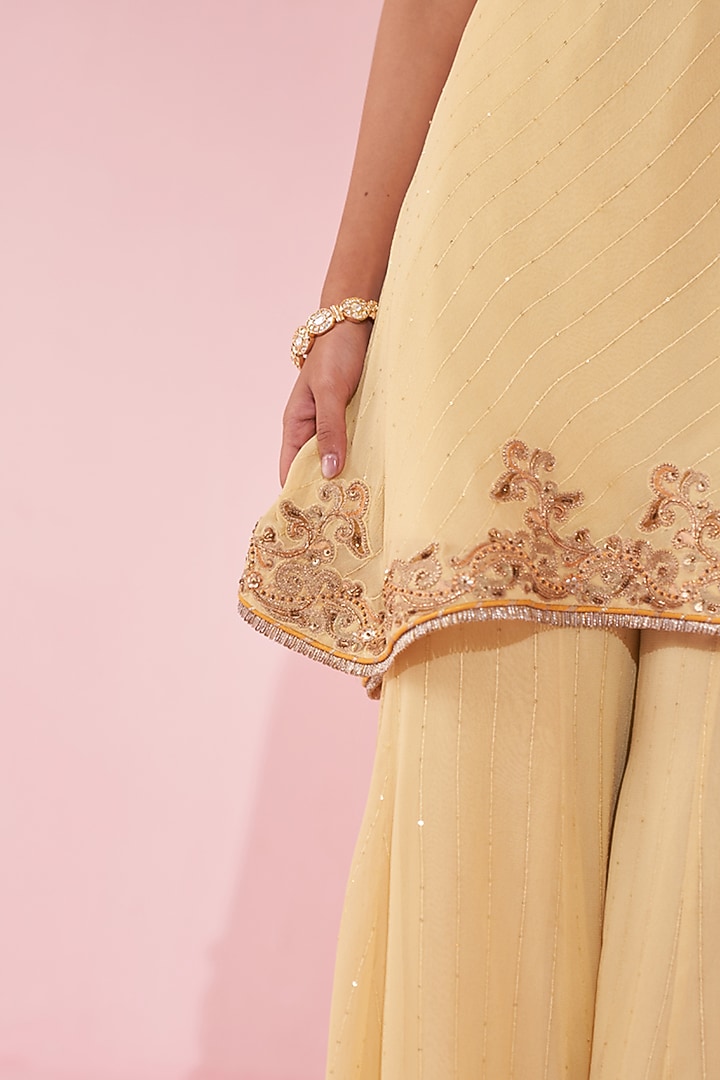 Yellow Georgette Sequin Party Wear Sharara Set by Studio Bagechaa at Pernia's Pop Up Shop