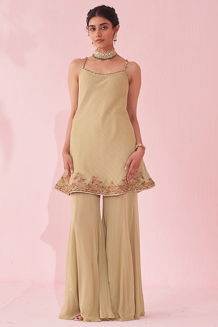 Green Georgette Sequin Party Wear Sharara Set by Studio Bagechaa at Pernia's Pop Up Shop