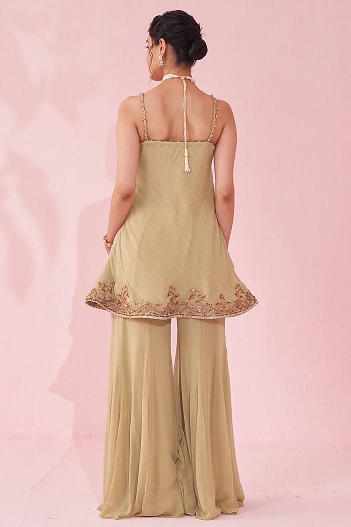 Green Georgette Sequin Party Wear Sharara Set by Studio Bagechaa at Pernia's Pop Up Shop