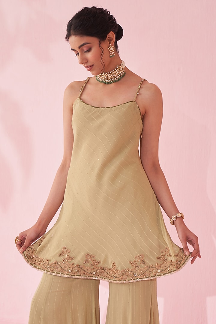 Green Georgette Sequin Party Wear Sharara Set by Studio Bagechaa at Pernia's Pop Up Shop