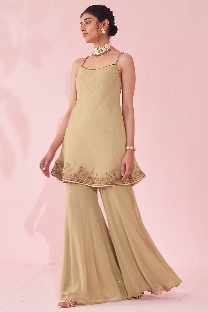 Green Georgette Sequin Party Wear Sharara Set by Studio Bagechaa at Pernia's Pop Up Shop