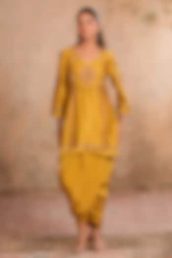 Greenish Yellow Crepe Tulip Dhoti Set by Studio Bagechaa at Pernia's Pop Up Shop