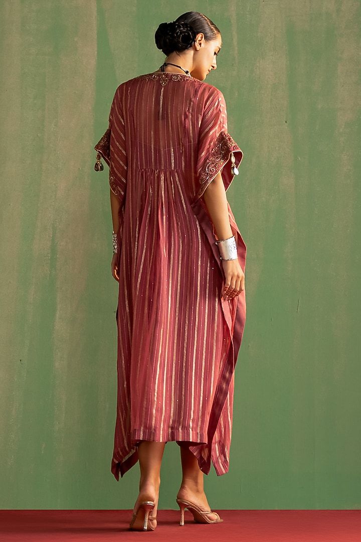 Mauve Pink Organza Lurex Mirror Hand Embroidered Kaftan Set by Studio Bagechaa at Pernia's Pop Up Shop