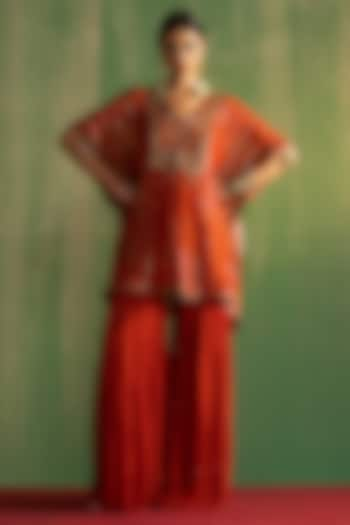 Rust Orange Georgette Lurex Sharara Set by Studio Bagechaa at Pernia's Pop Up Shop