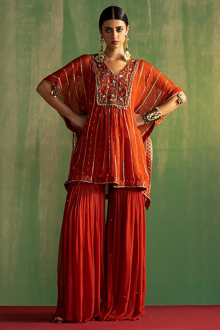 Rust Orange Georgette Lurex Sharara Set by Studio Bagechaa at Pernia's Pop Up Shop